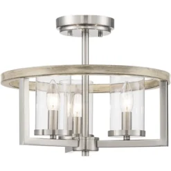 Possini Euro Design Senna Modern Industrial Ceiling Light Semi Flush Mount Fixture 15" Wide Brushed Nickel Gray Wood 3-Light Clear Glass For Bedroom -Home Decor Sales GUEST 08dd1794 0813 479b a383 aeb04b0df2ca