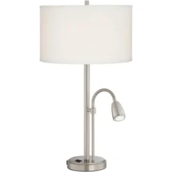 Possini Euro Design Traverse Modern Table Lamps Set Of 2 29 1/2" Tall Brushed Nickel With USB Charging Port LED Gooseneck White Drum Shade For Desk -Home Decor Sales GUEST 0ae46b85 fec0 4b22 8a4e 8d4b8c8aa4fd