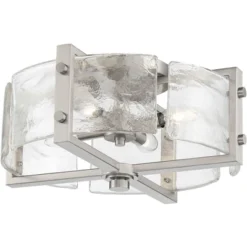 Possini Euro Design Prane Modern Industrial Ceiling Light Semi Flush Mount Fixture 17" Wide Brushed Nickel 4-Light Warped Glass For Bedroom Kitchen -Home Decor Sales GUEST 0b15a987 8368 4f37 ba90 8aa73cc6819f