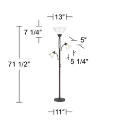 Franklin Iron Works Warwick Industrial Torchiere Floor Lamp With Side Lights 71 1/2" Tall Tiger Bronze LED Clear Seedy Glass For Living Room Reading -Home Decor Sales GUEST 19edf106 51c6 4f85 9def 0e751b739644