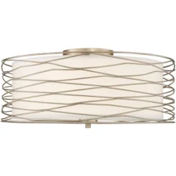 Possini Euro Design Modern Ceiling Light Flush Mount Fixture Antique Silver Leaf 18" Wide Wavy Spun White Drum For Bedroom Kitchen -Home Decor Sales GUEST 1c10771f 7433 4e60 805e 5707d03c3807