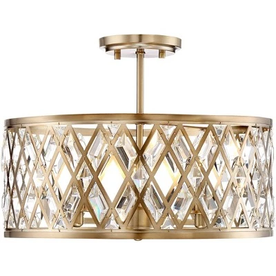 Possini Euro Design Tanz Modern Ceiling Light Semi Flush Mount Fixture 16 1/2" Wide Satin Brass 3-Light Clear Glass Crystal For Bedroom Kitchen House 2 Possini Euro Design Tanz Modern Ceiling Light Semi Flush Mount Fixture 16 1/2" Wide Satin Brass 3-Light Clear Glass Crystal For Bedroom Kitchen House - Image 2