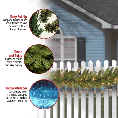 National Tree Company Pre-Lit 'Feel Real' Artificial Christmas Garland, Green, Frasier Grande, White Lights, Plug In, Christmas Collection, 9 Feet 3 National Tree Company Pre-Lit 'Feel Real' Artificial Christmas Garland, Green, Frasier Grande, White Lights, Plug In, Christmas Collection, 9 Feet - Image 3