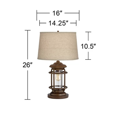 Franklin Iron Works Andreas Industrial Table Lamp 26" High Brown Metal With Nightlight LED And USB Charging Port Oatmeal Shade For Living Room Desk 5 Franklin Iron Works Andreas Industrial Table Lamp 26" High Brown Metal With Nightlight LED And USB Charging Port Oatmeal Shade For Living Room Desk - Image 5