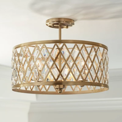Possini Euro Design Tanz Modern Ceiling Light Semi Flush Mount Fixture 16 1/2" Wide Satin Brass 3-Light Clear Glass Crystal For Bedroom Kitchen House 1 Possini Euro Design Tanz Modern Ceiling Light Semi Flush Mount Fixture 16 1/2" Wide Satin Brass 3-Light Clear Glass Crystal For Bedroom Kitchen House
