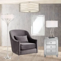 Possini Euro Design Modern Ceiling Light Flush Mount Fixture Antique Silver Leaf 18" Wide Wavy Spun White Drum For Bedroom Kitchen -Home Decor Sales GUEST 5d5ebab4 6ca9 4ca0 86dc 4aef8a8ddd15