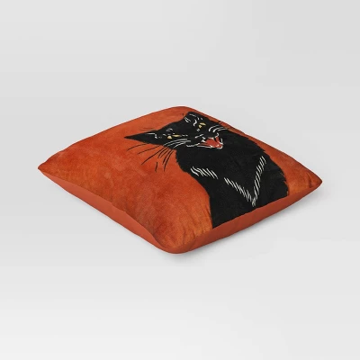 Fierce Cat Applique Cotton Velvet Square Halloween Throw Pillow - Threshold™ 2 Fierce Cat Applique Cotton Velvet Square Halloween Throw Pillow - Threshold™ - Image 2