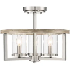 Possini Euro Design Senna Modern Industrial Ceiling Light Semi Flush Mount Fixture 15" Wide Brushed Nickel Gray Wood 3-Light Clear Glass For Bedroom -Home Decor Sales GUEST 66823a90 d9b1 40d9 9cf1 956b7031d5f8