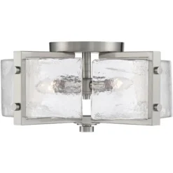 Possini Euro Design Prane Modern Industrial Ceiling Light Semi Flush Mount Fixture 17" Wide Brushed Nickel 4-Light Warped Glass For Bedroom Kitchen -Home Decor Sales GUEST 67e31c74 0341 4bbe 8a39 d9439e2bc16c