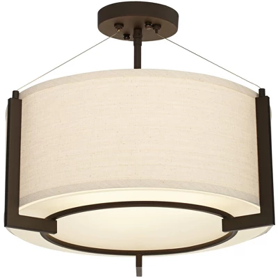 Possini Euro Design Stinson Modern Ceiling Light Semi Flush Mount Fixture 17 1/4" Wide Bronze 3-Light Linen Drum Shade For Bedroom Kitchen Living Room 5 Possini Euro Design Stinson Modern Ceiling Light Semi Flush Mount Fixture 17 1/4" Wide Bronze 3-Light Linen Drum Shade For Bedroom Kitchen Living Room - Image 5