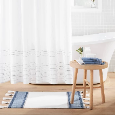 20" X 32" Color Block Stripe Tassels Bath Rug Faded Blue/White - Hearth & Hand™ With Magnolia 1 20" X 32" Color Block Stripe Tassels Bath Rug Faded Blue/White - Hearth & Hand™ With Magnolia