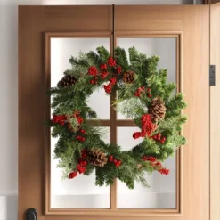 28" Mixed Greenery And Cedar With Pinecones And Red Berries Artificial Christmas Wreath Green - Wondershop™