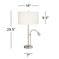 Possini Euro Design Traverse Modern Table Lamps Set Of 2 29 1/2" Tall Brushed Nickel With USB Charging Port LED Gooseneck White Drum Shade For Desk -Home Decor Sales GUEST 6d7b83aa 79f5 4aad 8a9b 164194cb3e7e