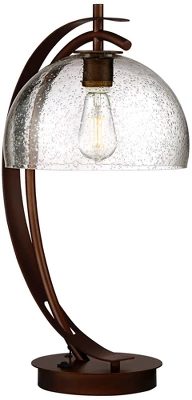 Possini Euro Design Modern Desk Lamps Set Of 2 With USB Port 22 1/2" High Bronze LED Clear Seeded Glass Shade For Bedroom Office 6 Possini Euro Design Modern Desk Lamps Set Of 2 With USB Port 22 1/2" High Bronze LED Clear Seeded Glass Shade For Bedroom Office - Image 6