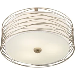 Possini Euro Design Modern Ceiling Light Flush Mount Fixture Antique Silver Leaf 18" Wide Wavy Spun White Drum For Bedroom Kitchen -Home Decor Sales GUEST 6e794785 090f 4408 857a 540b895c84a4