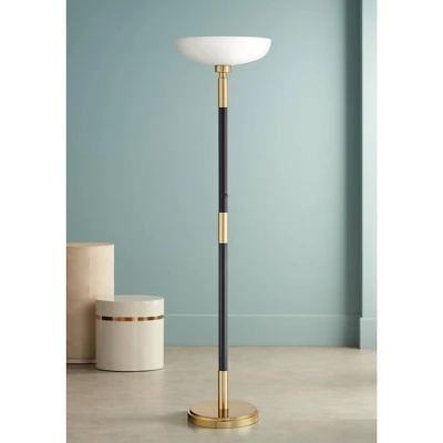 Possini Euro Design Modern Torchiere Floor Lamp Light Blaster LED 72.25" Tall Antique Brass And Matte Black Opal Glass For Living Room Bedroom 1 Possini Euro Design Modern Torchiere Floor Lamp Light Blaster LED 72.25" Tall Antique Brass And Matte Black Opal Glass For Living Room Bedroom