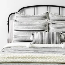 Textured Stripe Pillow Sham Dark Gray/Cream - Hearth & Hand With Magnolia -Home Decor Sales GUEST a0f8fe96 7ab4 46c3 ad09 b2250acbb400