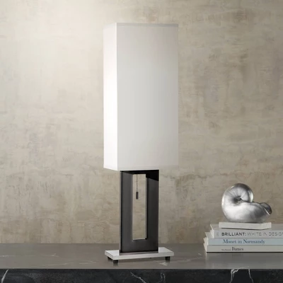 360 Lighting Floating Rectangle Modern Table Lamp 30" Tall Black Metal Open Frame White Fabric Box Shade For Bedroom Living Room Bedside Nightstand 1 360 Lighting Floating Rectangle Modern Table Lamp 30" Tall Black Metal Open Frame White Fabric Box Shade For Bedroom Living Room Bedside Nightstand