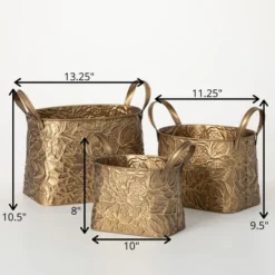 10.5"H Sullivans Brass Botanical Basket Set Of 3, Gold 5 10.5"H Sullivans Brass Botanical Basket Set Of 3, Gold -Home Decor Sales GUEST b9e3f8fa 9247 4a30 9cea 592d6f498ace