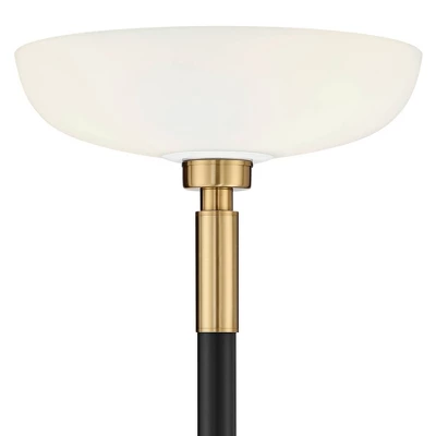 Possini Euro Design Modern Torchiere Floor Lamp Light Blaster LED 72.25" Tall Antique Brass And Matte Black Opal Glass For Living Room Bedroom 2 Possini Euro Design Modern Torchiere Floor Lamp Light Blaster LED 72.25" Tall Antique Brass And Matte Black Opal Glass For Living Room Bedroom - Image 2
