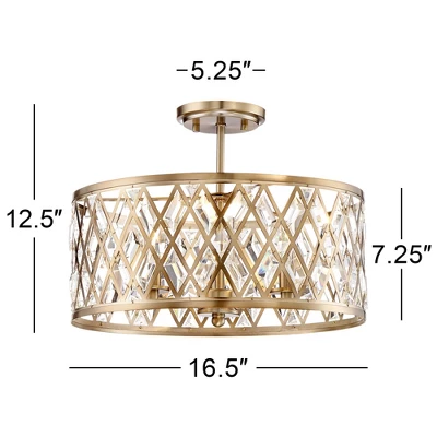 Possini Euro Design Tanz Modern Ceiling Light Semi Flush Mount Fixture 16 1/2" Wide Satin Brass 3-Light Clear Glass Crystal For Bedroom Kitchen House 4 Possini Euro Design Tanz Modern Ceiling Light Semi Flush Mount Fixture 16 1/2" Wide Satin Brass 3-Light Clear Glass Crystal For Bedroom Kitchen House - Image 4