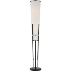 Possini Euro Design Flute Modern Torchiere Floor Lamp 64" Tall Satin Black Brushed Nickel White Linen Shade For Living Room Bedroom Office House Home -Home Decor Sales GUEST c56dd1f3 c98f 40da 9933 1867b845c526