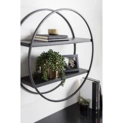24" Diameter Sequoia Wood And Metal Round Wall Shelf - Kate & Laurel All Things Decor -Home Decor Sales GUEST cc613431 6923 43ea a079 ebd88d240768