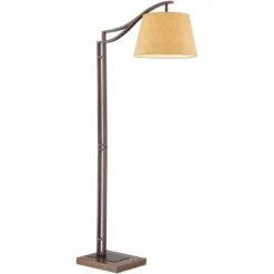 Franklin Iron Works Rustic Farmhouse Arc Floor Lamp With USB Port 60" Tall Bronze Downbridge Faux Leather Empire Shade For Living Room Reading Bedroom -Home Decor Sales GUEST cebdead3 0670 462e 806c d140c870063f
