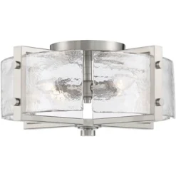 Possini Euro Design Prane Modern Industrial Ceiling Light Semi Flush Mount Fixture 17" Wide Brushed Nickel 4-Light Warped Glass For Bedroom Kitchen -Home Decor Sales GUEST d6d6f1d6 17f5 40d9 8e0f cceec1010e0d