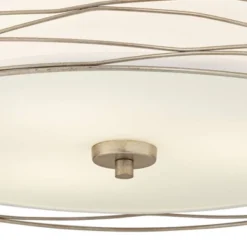 Possini Euro Design Modern Ceiling Light Flush Mount Fixture Antique Silver Leaf 18" Wide Wavy Spun White Drum For Bedroom Kitchen -Home Decor Sales GUEST d7df35ba b697 4c6b 91f0 86733a438644