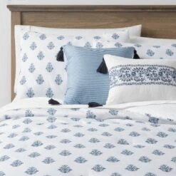 5pc Block Print With Border Comforter Bedding Set White/Blue - Threshold™ -Home Decor Sales GUEST ddc8a001 aa3a 4790 aed4 861077adb88d