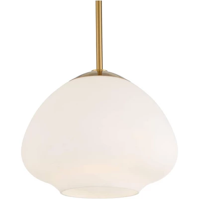 Possini Euro Design Orilla Brass Mini Pendant Light 11 3/4" Wide Mid Century Modern White Opal Glass Shade For Dining Room House Foyer Kitchen Island 2 Possini Euro Design Orilla Brass Mini Pendant Light 11 3/4" Wide Mid Century Modern White Opal Glass Shade For Dining Room House Foyer Kitchen Island - Image 2