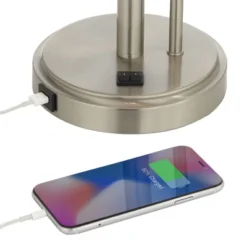 Possini Euro Design Traverse Modern Table Lamps Set Of 2 29 1/2" Tall Brushed Nickel With USB Charging Port LED Gooseneck White Drum Shade For Desk -Home Decor Sales GUEST e5e98734 7ed3 4d2c 89e5 e165f0c556bf