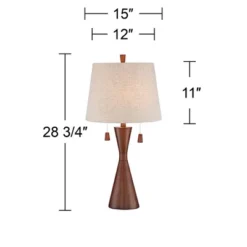 360 Lighting Omar Modern Table Lamp 28 3/4" Tall Warm Brown Wood Hourglass Oatmeal Fabric Drum Shade For Bedroom Living Room Bedside Nightstand Office -Home Decor Sales GUEST e6133243 7521 466c 866d fc796a8ed041