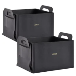 Juvale 2 Pack Faux Leather Foldable Storage Bins With Handles, Collapsible Baskets For Home Organization, Black, 10 X 6.5 In -Home Decor Sales GUEST f29c8ff6 3821 4a15 8b22 057659cf924e